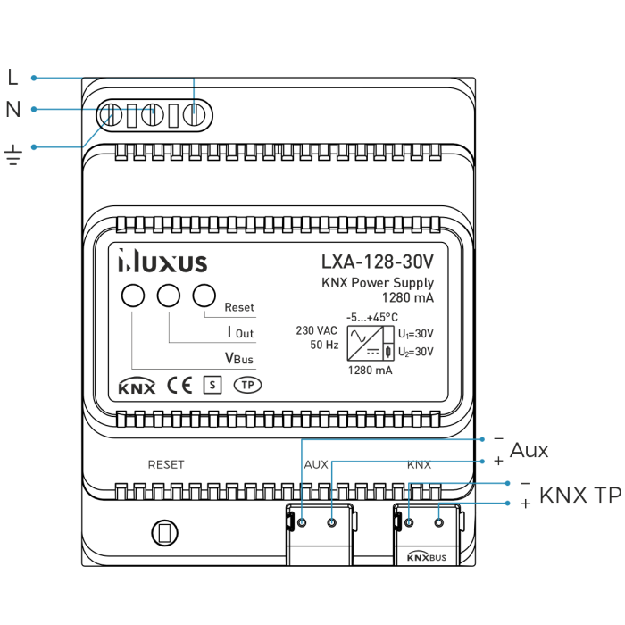 KNX POWER SUPPLY_LXA-128-30V_Connection Diagram